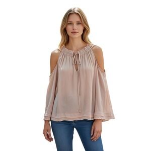 Calvin Rucker Pink Cold Shoulder Tie Neck Blouse Women's Size S